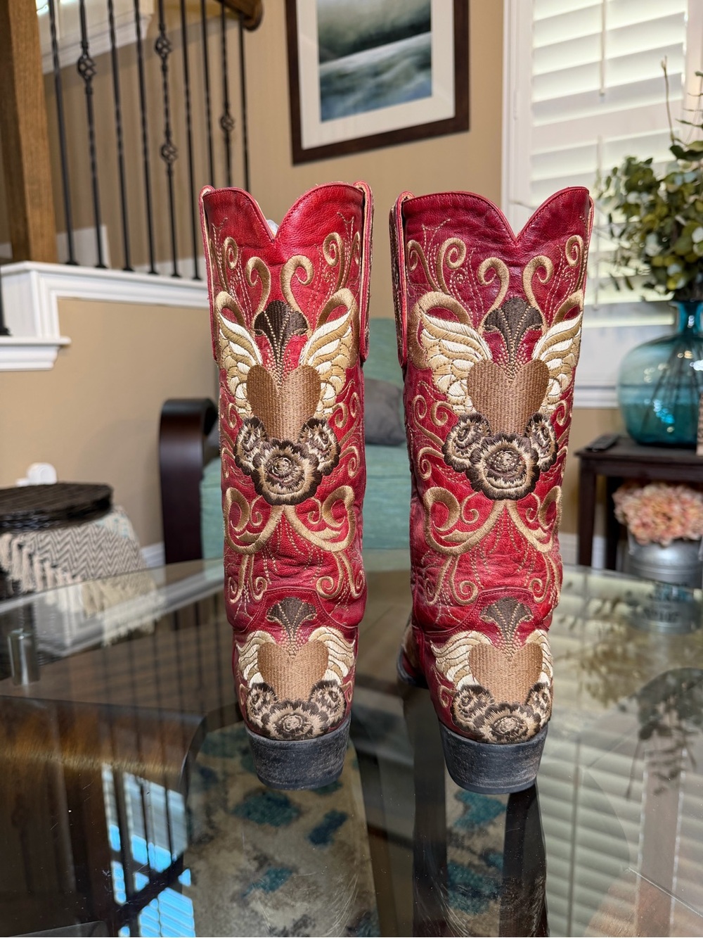 Old Gringo Grace Red Wing Heart Embroidered Cowboy Boots 7.5B - Picture 5 of 9